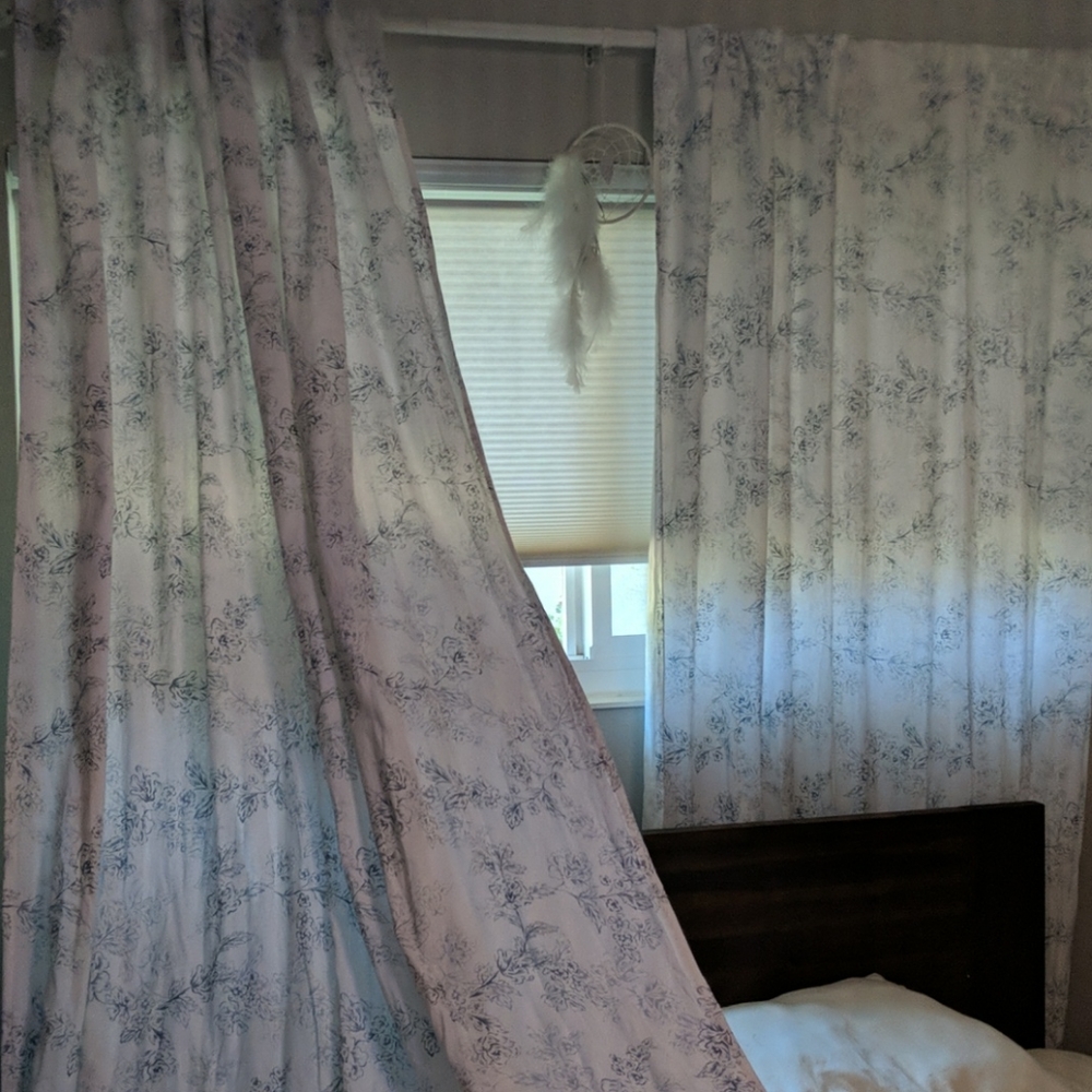 Apx 104" x48" linen floral farmhouse curtains